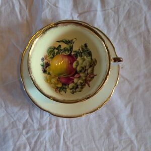 2/40$ Vintage Gold-Trimmed Fruit Teacup and Saucer Set